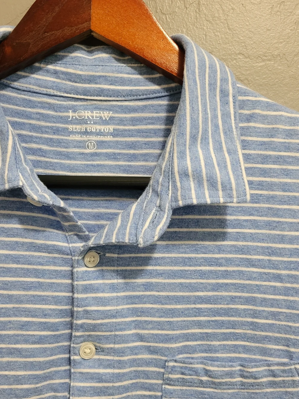 J. Crew Men’s Light Blue Striped Polo Shirt Summer Lightweight 100% Cotton